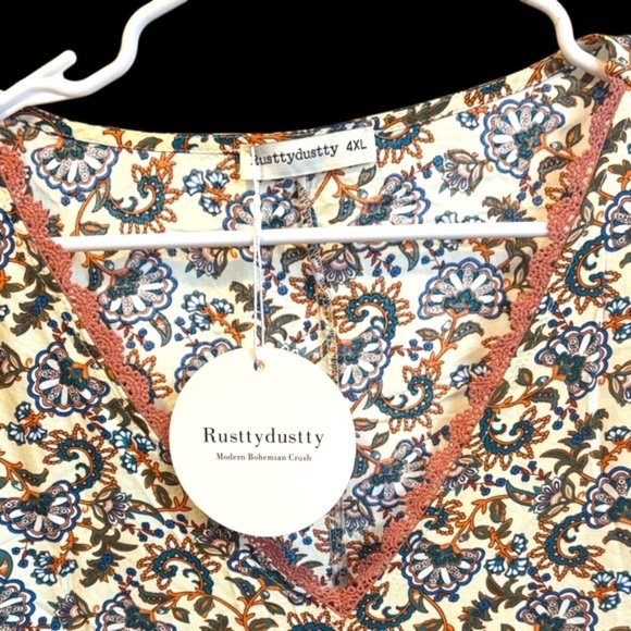 NWT-Bohemian Floral Maxi Dress with Orange and Blue Accents - Picture 4 of 13